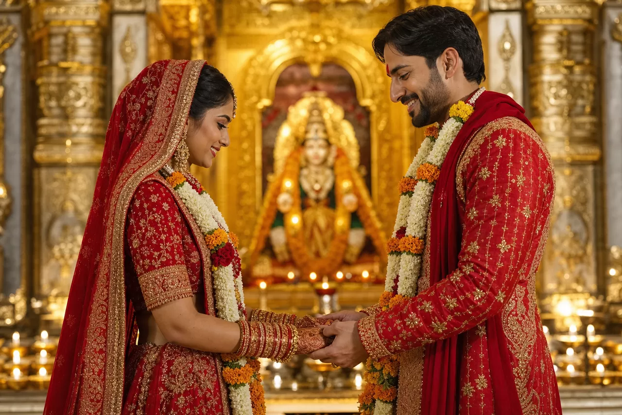 An Indian wedding couple